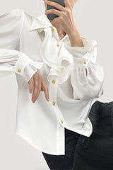 White Ruffle Lantern Sleeve Blouse