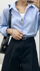 Light Blue Oversized Button-Up Cotton Shirt