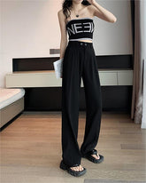 Black Business Casual Double Buckle Wide-leg Suit Pants