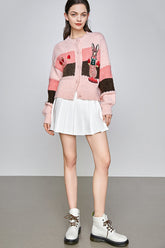 Yuleimy Peach Puff Color Block Cardigan