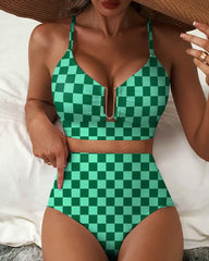 Women's V-neck Floral High-waisted Tummy-control Bikini Swimsuit