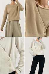 White Overlap Collar Knit Sweater