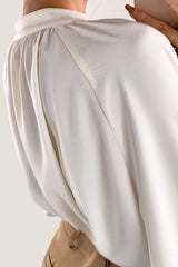 Ivory Tie Neck Balloon Sleeve Gathered Detail Blouse