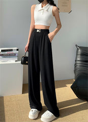 Black High-Waisted Straight Slacks