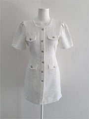 Crewneck Tweed White Mini Dress