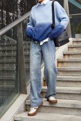 Blue Two-Tone Knit Sweater