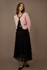 Pink Contrast Trim Tweed Jacket