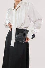 White Tie Neck Satin Blouse