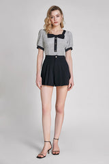 Grey Square Neck Puff Sleeve Blouse