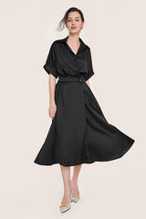 Black Short Sleeve Pleat Detail Shirt Dress