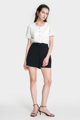 Light Yellow Textured Floral Button Front Blouse