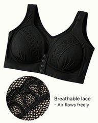 Women's Front-closure Jacquard Lace Breathable Bra