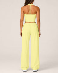 Women's Backless Top and Wide-leg Pants Sports Casual Set