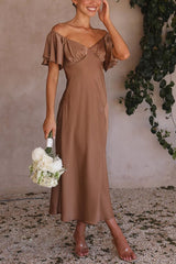 Satin Short Sleeve Sexy Off Shoulder Dress