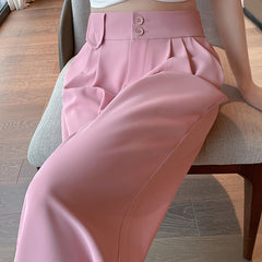 Pink High-Waisted Straight Trousers Slacks