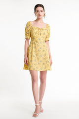 Yellow Floral Print Smocked Tiered Hem Mini Dress
