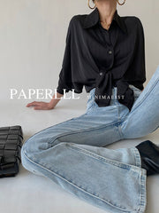 Satin Ballon Black Sleeve Blouse