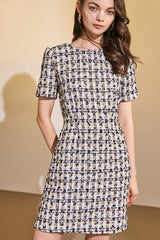 Midnight Blue Short Sleeve Crew Neck Mini Dress