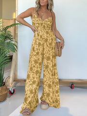 Floral Suspender Wide-leg Jumpsuit