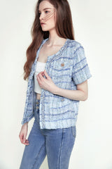 Royal Blue Pocket Front Tweed Jacket