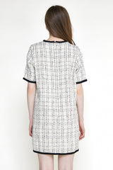 Ivory Checked Contrast Trim Tweed Mini Dress