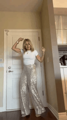black sequin stretch pants