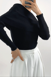 Black Off-the-Shoulder Ribbed Knit Sweater