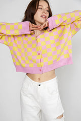Aniceta Yellow Checkerboard Cardigan