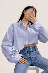 Light Blue Pocket Detail Cropped Shirt