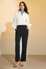 Black Wide Leg Half-Elastic Waist Suit Pants