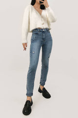 Ivory V-Neck Fuzzy Knit Cropped Cardigan