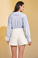 Light Steel Blue Doll Collar Chiffon Blouse
