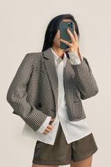 Sienna Double-Breasted Houndstooth Cropped Blazer