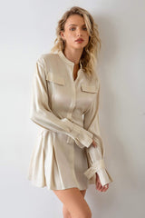 Paris Beige Long Sleeve Mini Dress