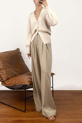 Ivory V-Neck Banded Hem Cardigan