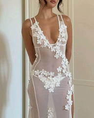 Beach Halter Bikini and 3D Floral Long Sundress