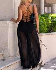 Halter Neck Backless Knitted See-through Mesh Jumpsuit
