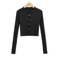 Metal Button Ribbed Fitted Sweater