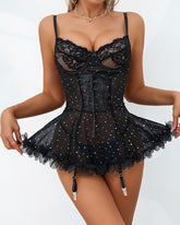 French-style Lace Mesh Sequined Lingerie Set