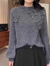 Floral Appliqué Knit Sweater