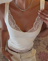 Women's Lace Trim Solid Color V-Neck Camisole Sleeveless Vest