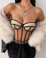 Underwired Backless Drawstring Waist Tight-fitting Sheer Bandeau Top