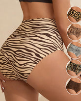 Women's Leopard Print High-Waisted Seamless High-Elastic Ice Silk Briefs