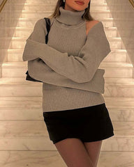 High-neck Backless Buckle Closure Knitted Vest and Long-Sleeved Cardigan Two-piece Set