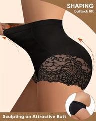 Women's High-Waisted Tummy Control and Butt Lifting Lace Seamless Shaping Panties