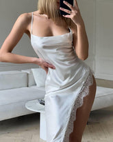 Silk Lace Long Slip High Side Slit Nightgown