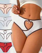 Low-rise Ribbed Heart-shaped Cutout Colorblock Breathable Comfortable Briefs
