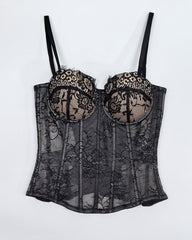 Strapless Lace Mesh See-through Underwire Bra Back Tie Fishbone Top