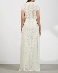 Lace Openwork Front Slit Long Top and Wide-leg Pants Set