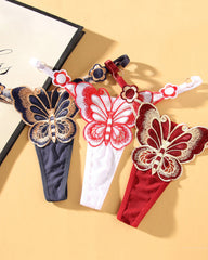 Butterfly Embroidered Low-rise Thong
